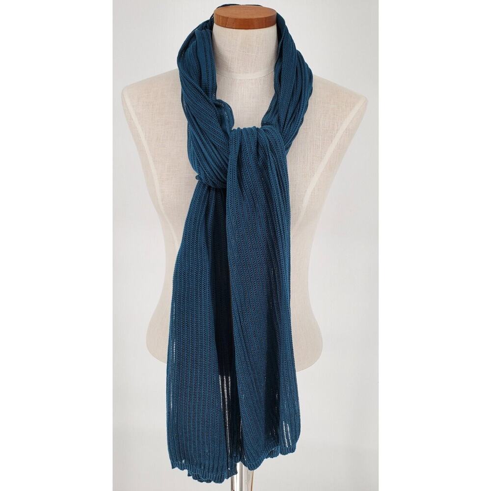 A New Day Teal Blue Ribbed Open Knit Scarf Wrap Womens One Size New 061086724